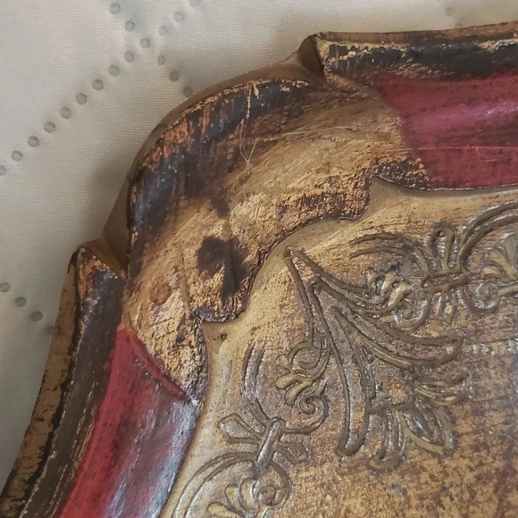 Vintage Italian Hand Painted  Florentine Serving Tray/Platter Gold/Red/Black - Picture 5 of 6